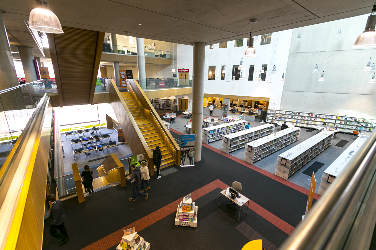 an aerial photograph of the library at the david hockney building